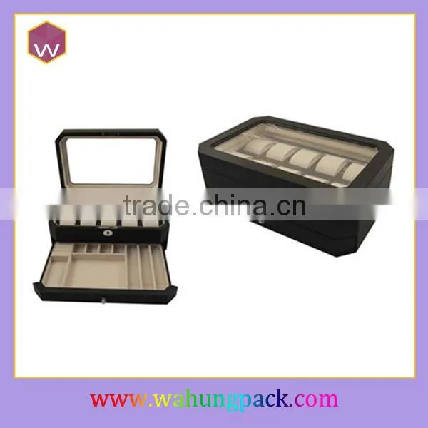 Luxury Acrylic Window Black Leather Watch Storage Box WH-1756