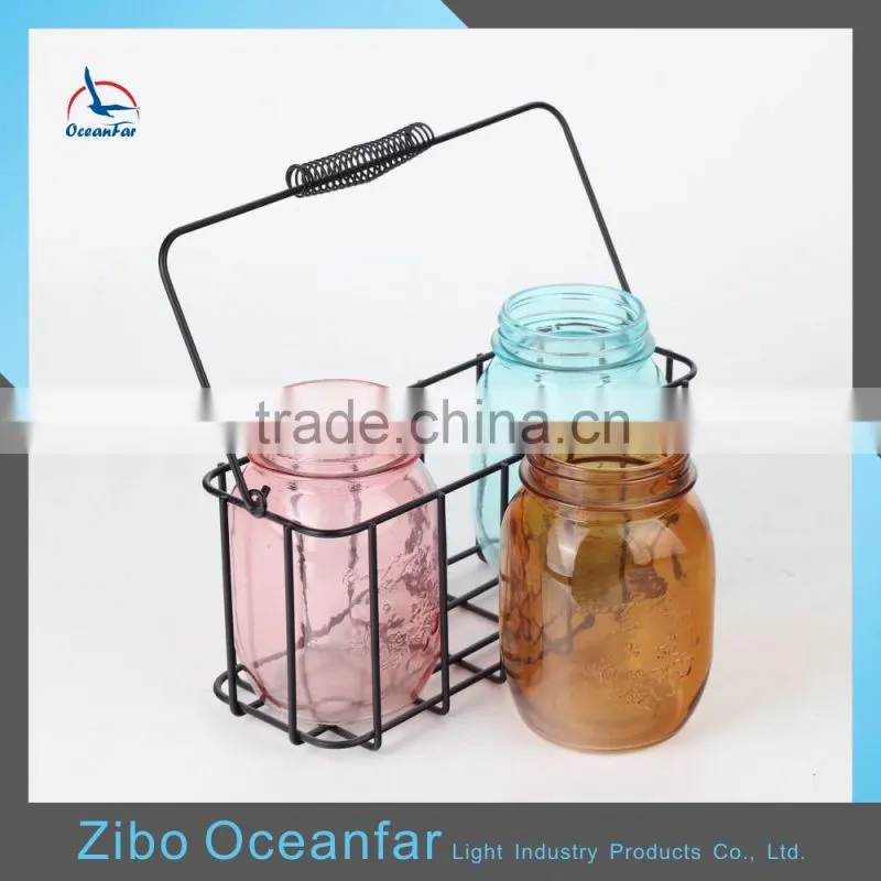 Hot Sale Colored Jars Drinking Mason Glass Metal Stand 16oz Mason Jars Wholesale