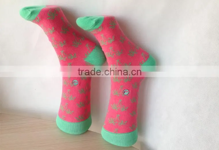 2014 Korean Fashion Hot Teen Girls Pink Leaves Knitting Tube Sock Hosiery