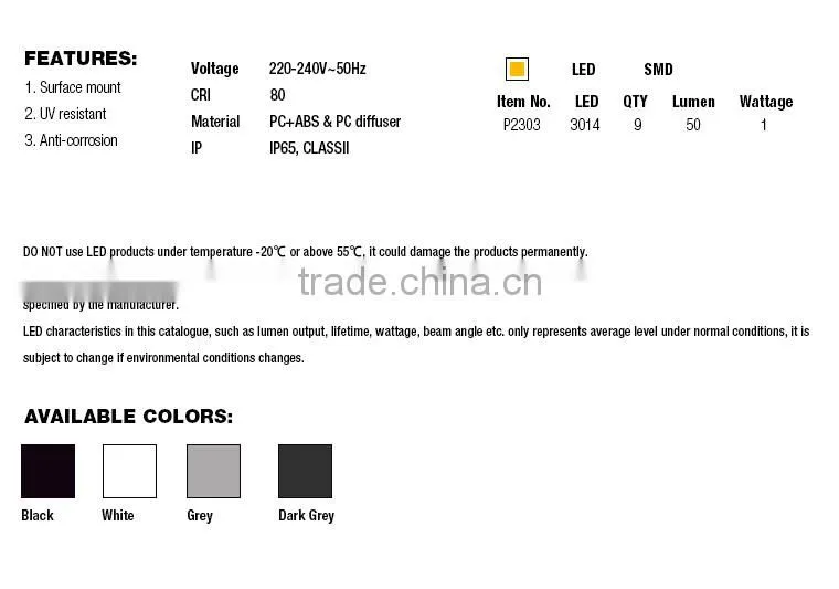 2016 new outdoor plastic rectangle step wall ceiling light