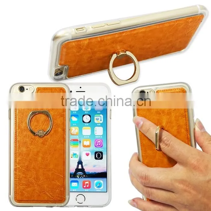 New Products Multifunction PU Leather Back Case for iPhone 6s with Ring Holder Stand