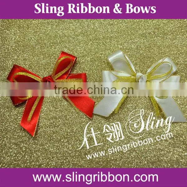 High Quality Wholesale Pink Pre-tied Satin Ribbon Bow with Elastic Loop