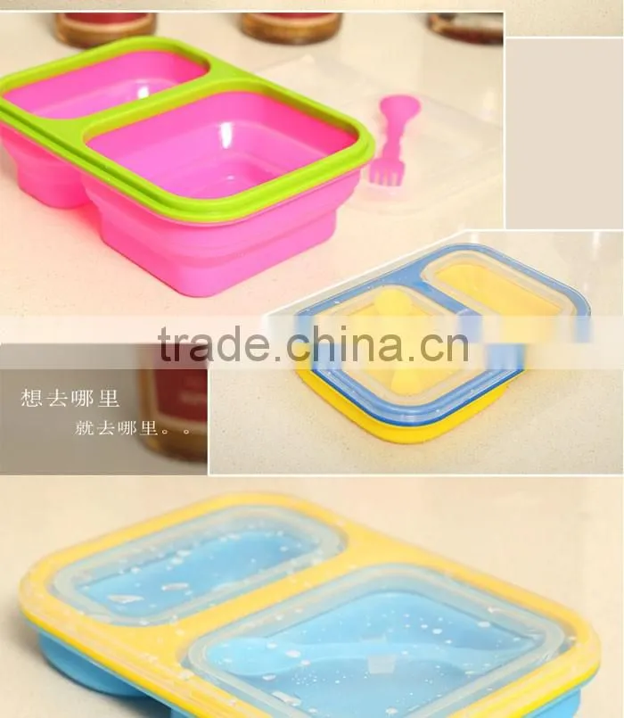 3 Compartment Portable Silicone Collapsible Microwave Lunch Box Food Storage Box