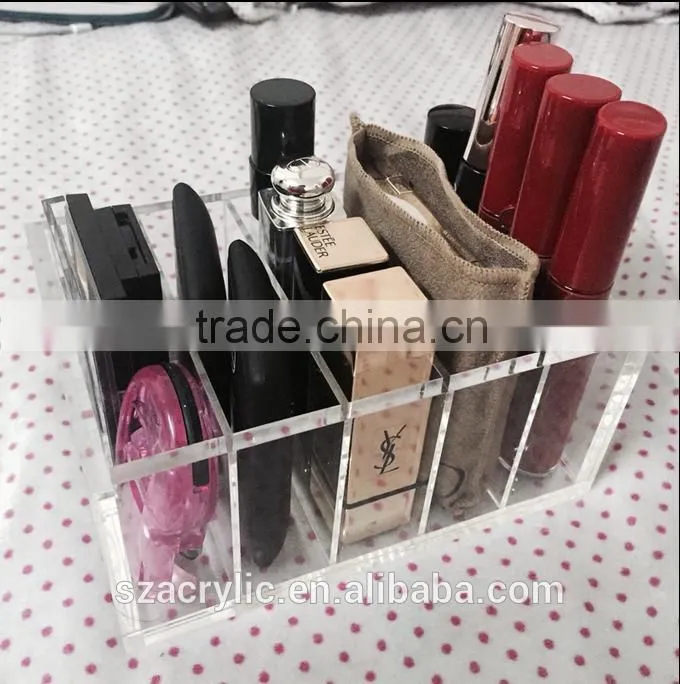 Clear acrylic lip gloss blusher lipstick eye shadow storage box with 5 compartments
