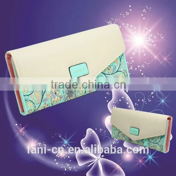 High quality leather clutch purse with embroidery flower design for woman