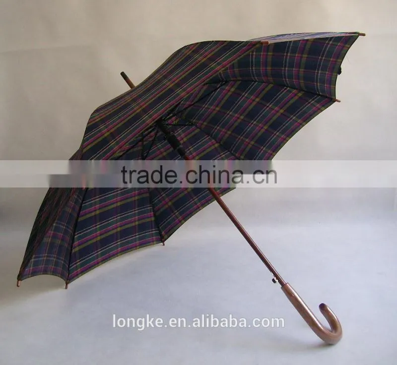 wooden umbrella simple and elegant checked design wood umbrella pole