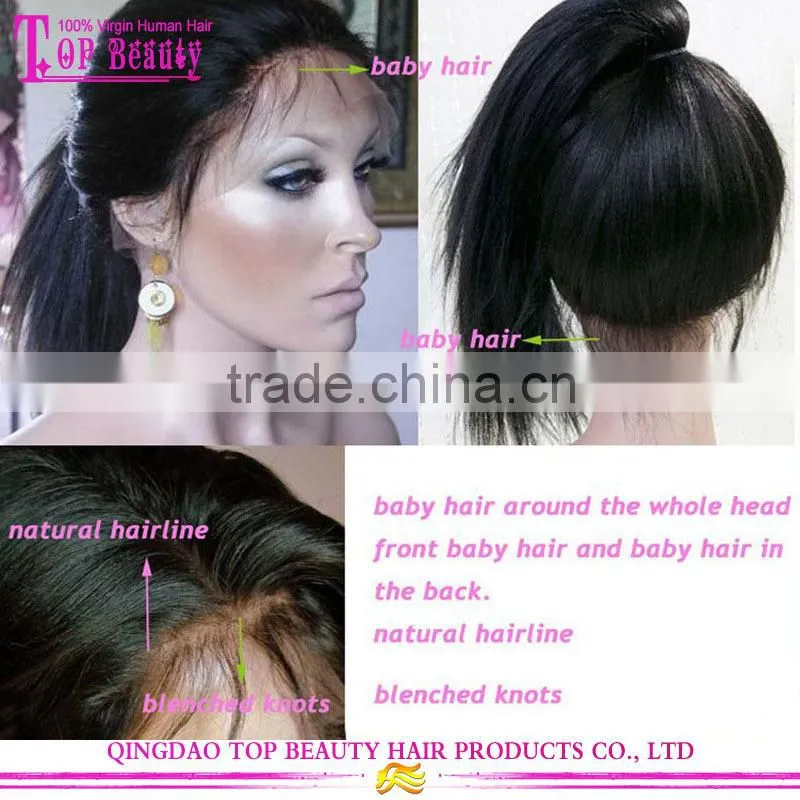 Perfect 100% human hair straight natural black human hair silk top long hair full lace wig