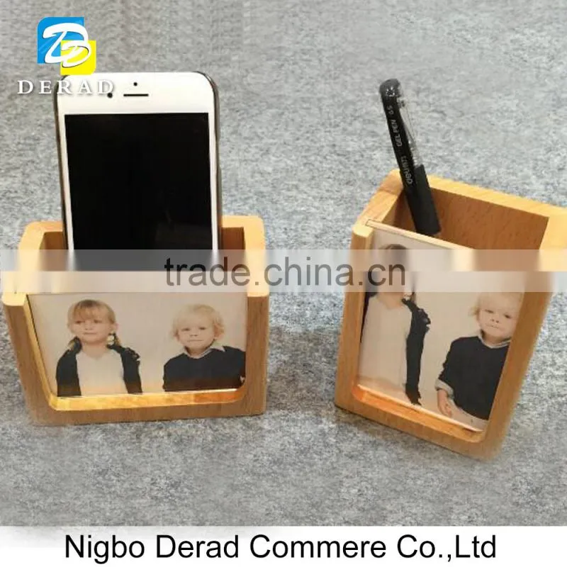 Storage Rack Wooden Pen Holder with Photo Frame Picture