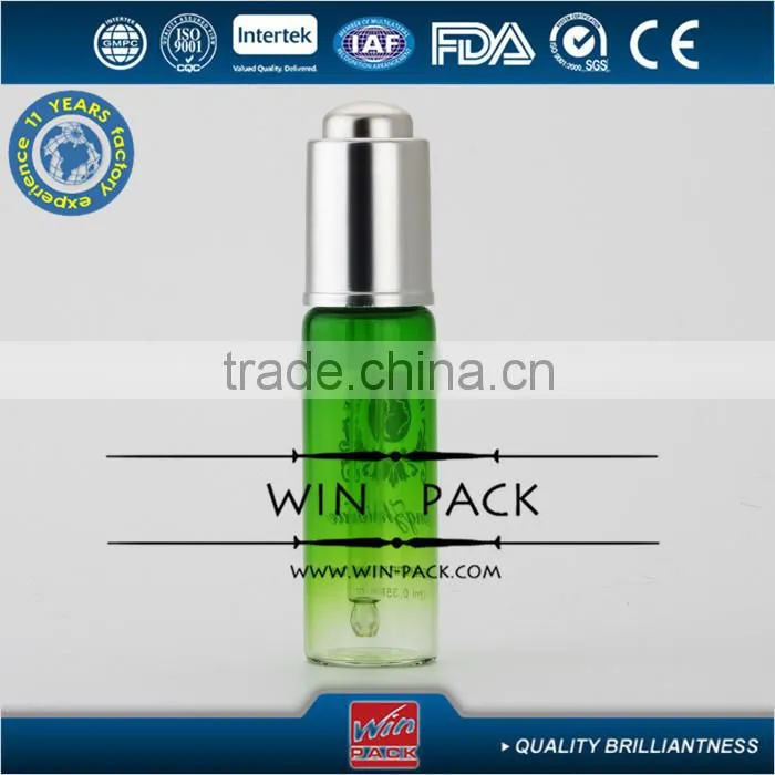 7ml 8ml 10ml 15ml gradual green glass dropper bottles with shiny silver dropper,essencial bottle