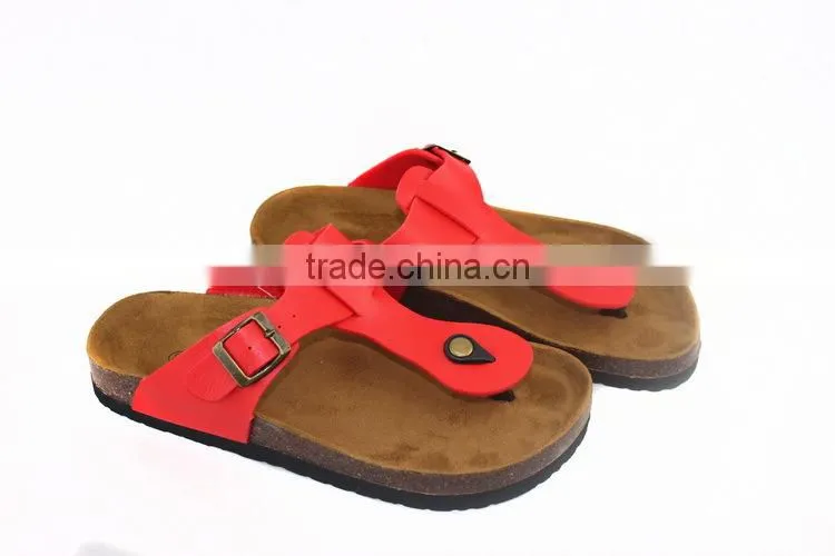 2015 red flip-flops cork outsole lady leather sandal shoes
