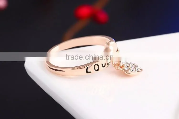 O rings jewelly fashion crystal heart love letter ring