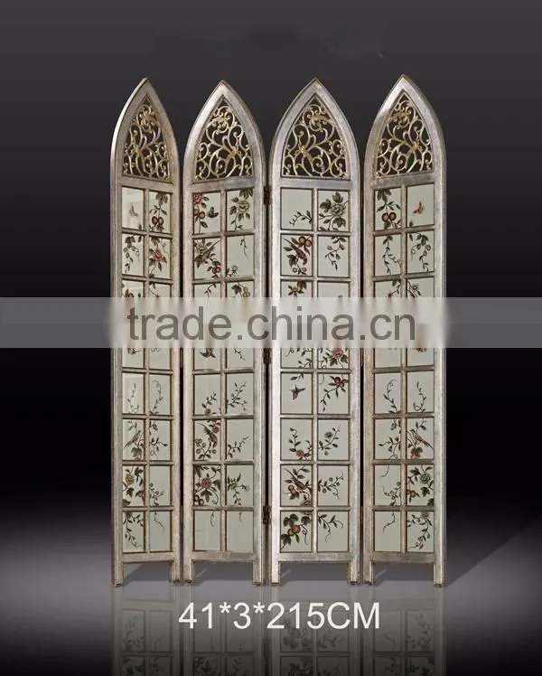 Arabian Furniture Painting Wooden Floor Screen, Retro Art Painting Four Panel Folding Screen, Solid Wood Carved Home Furniture