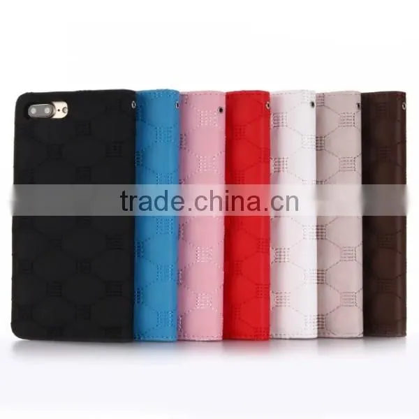 Embroidery embossing flower flip leather phone case with magnet clasp for iPhone 7 plus