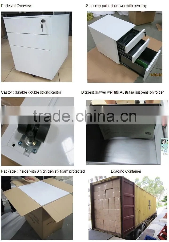 3 drawer up-down mobile pedestal with wooden top cabinets