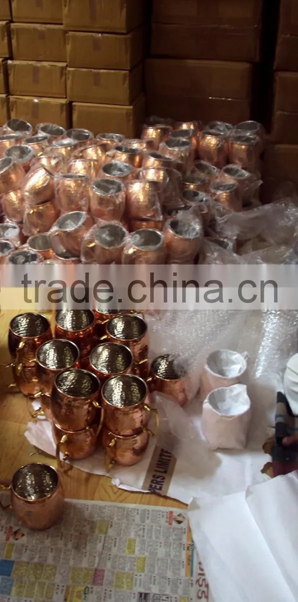 BPA FREE SMOOTH MOSCOW MULE 100% COPPER TAPER MUG WITH BRASS HANDLE