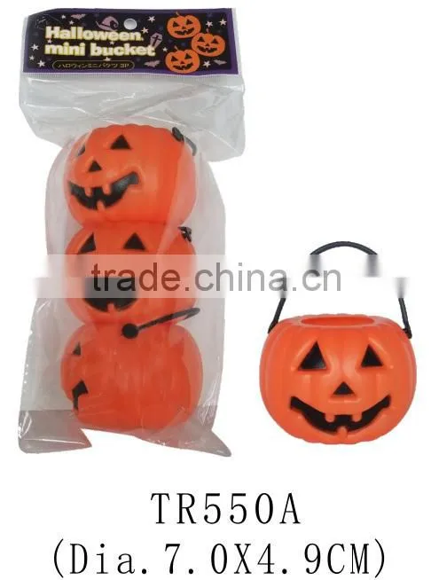 Mini plastic halloween pumpkin shape candy bucket set with handle