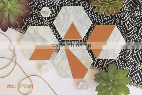 Kitchen accessories Concrete Hexagon Coasters with gold hand-painted Marble effect coaster