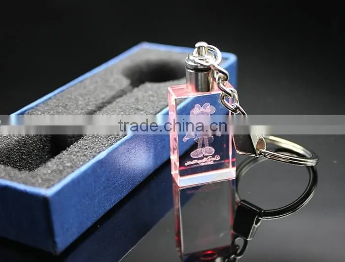 3D Laser Colorful Lighted Crystal Key chains Key Ring With Metal Ring