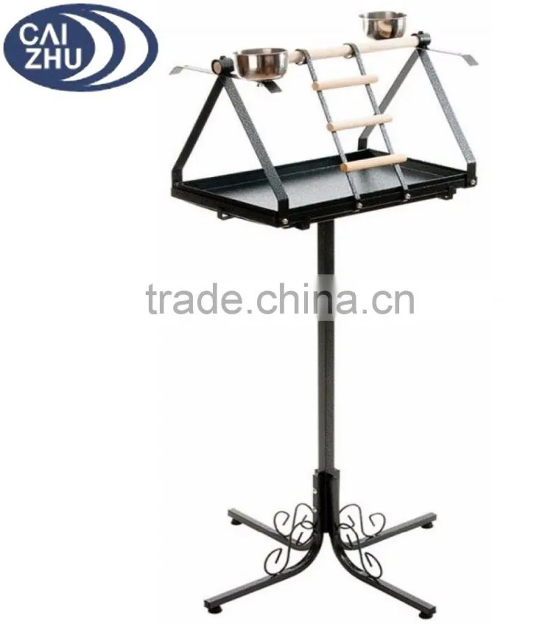 Free Standing Parrot Bird Perch T Bar Play Stand Feeding Bowls Dirt Tray Pet Supplies