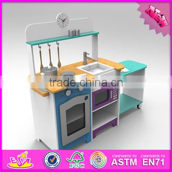 2017 new design funny kids wooden kitchen play set with shelf W10C270
