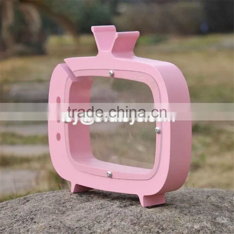 New design TV shape girls lovely wooden coin bank with logo customize W02A253
