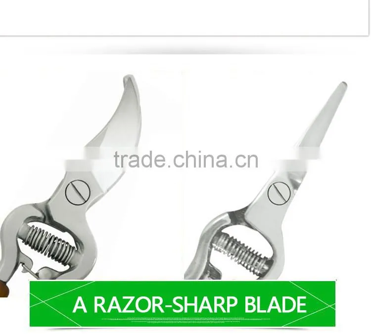 High Quality Polished Stainless Steel Garden Pruning Scissors With wood Grip Handle