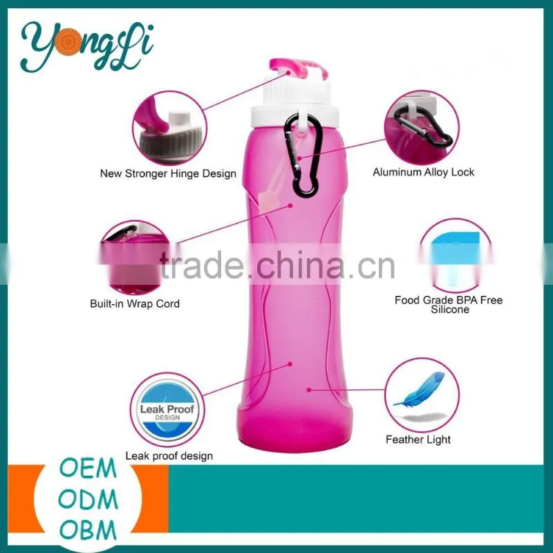 2016 Wholesale New Food Grade Silicone Collapsible Water Bottle