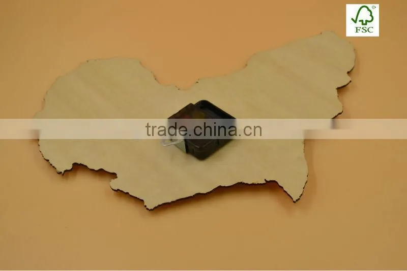 2015 new design|wood wall clock|country shap wall clock|home decor|wood handicraft