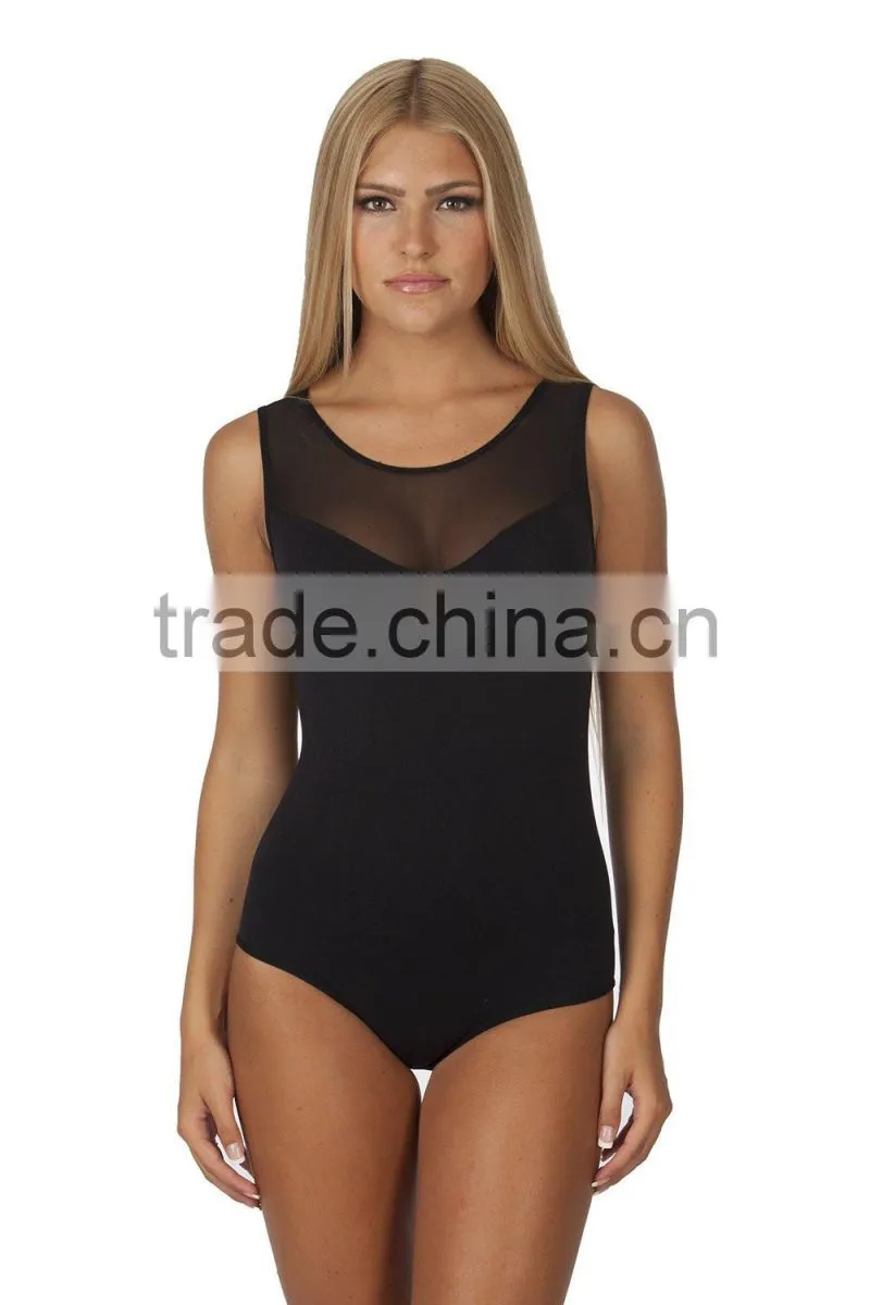 Fashion Women's Sleeveless Mesh Back Sweetheart Leotard Adult Sexy Transparent Bodysuit