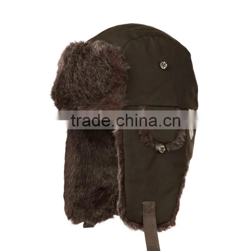 Good quality warm custom cheap mens sherpa lining green trapper hat