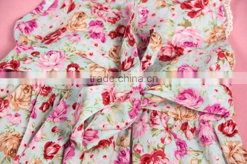 2017 newest rose light pink floral cotton belt jumpsuit for baby girls