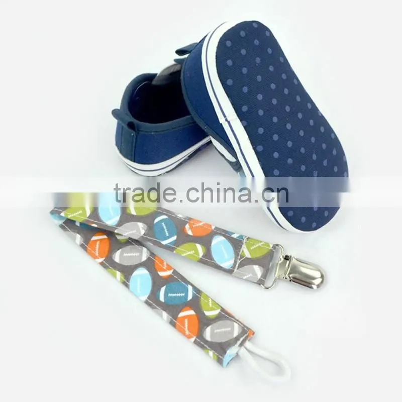 Cute Rugby Pattern Newborn Brown Color Crib Shoes Baby Shoes Matching Pacifier Clip