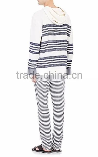 V-neck side on-seam pockets Pullover navy and orange mixed-stripe cotton-blend hoodies