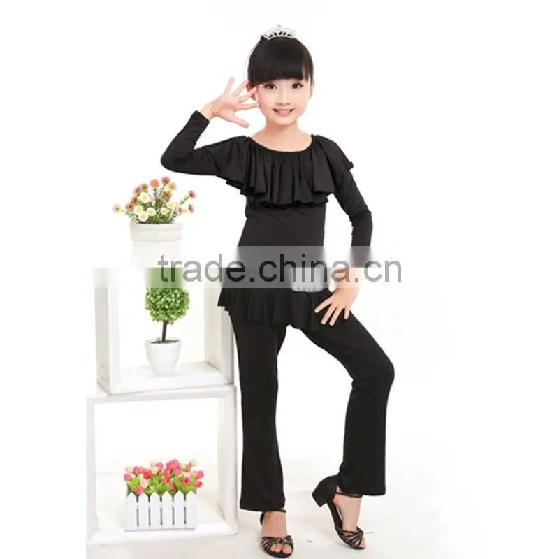 Kids Gymnastics Dance Tops And Pants Suit Children Girls Lotus Leaf Collar Latin Dance Costume