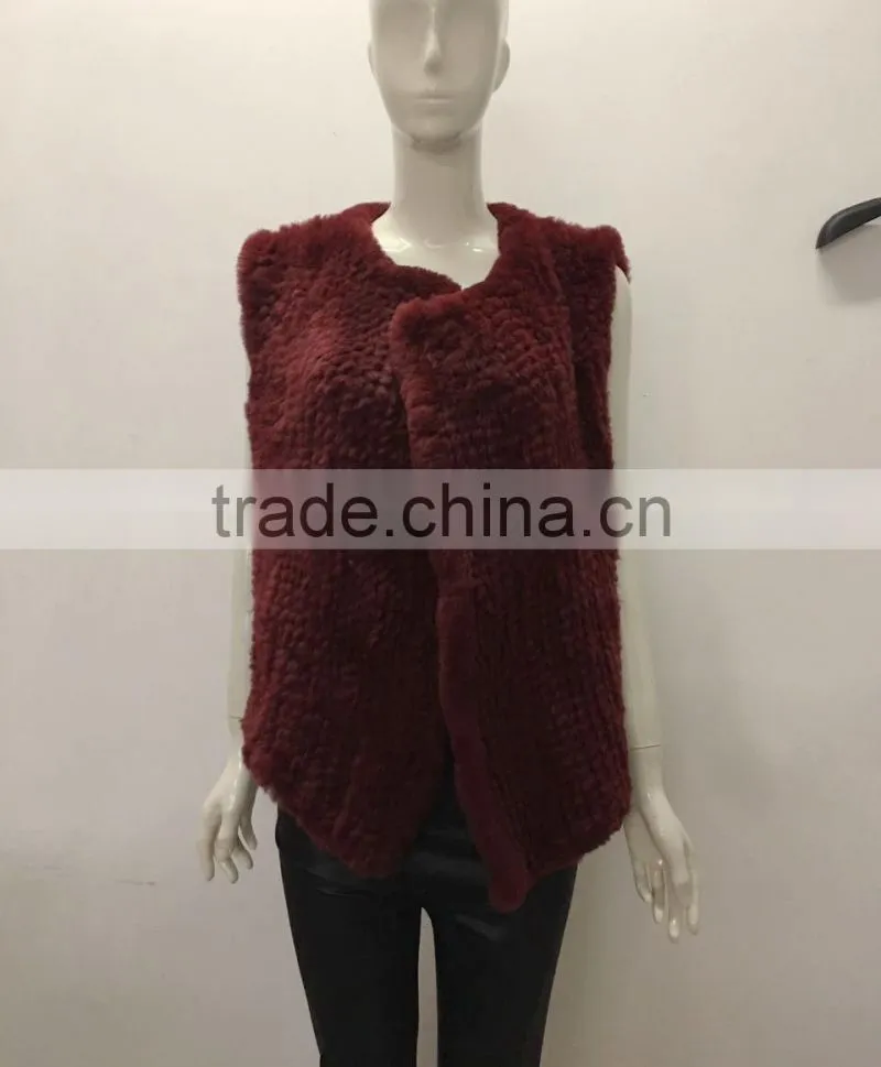 YR1028 Australia Style Lady Fur Vest Cropped Hand Knitted Real Rabbit Fur Gilet
