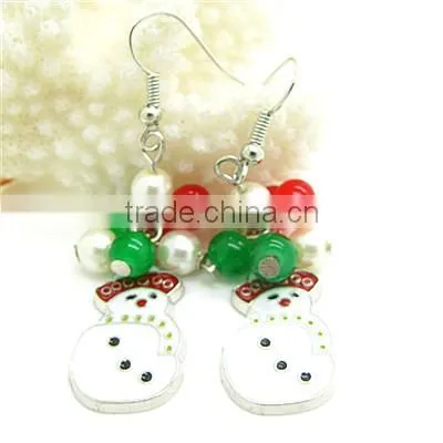 Fashion Alloy Christmas Earrings Glass Bead Jewelry