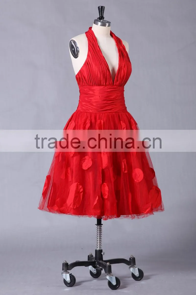 2017 new designer ruffle knee-length poly chiffom evening dress ED108