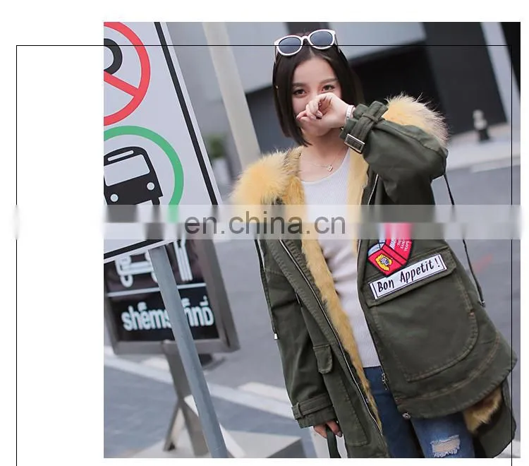 Winter Warm Fashion Real Sheep Fur Army Parka Custom Hooded Fur Women Parka