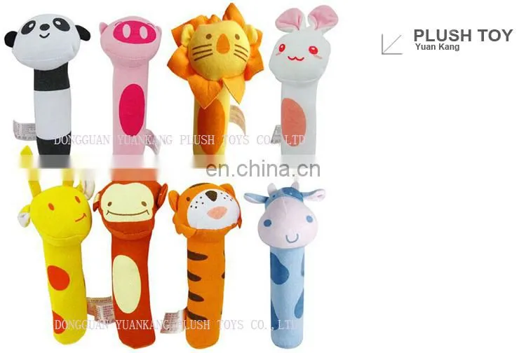 Custom plush funny animal baby hand rattle stuffed toy