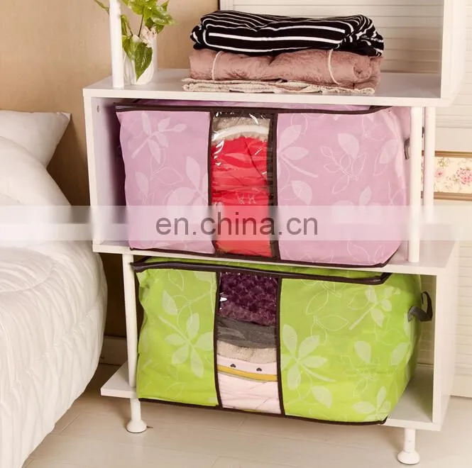 2015 New Style Foliage Printing Carbon Fabric Non-woven Clothes Coat Blanket Quilt Sweater Organizer Storage Bag