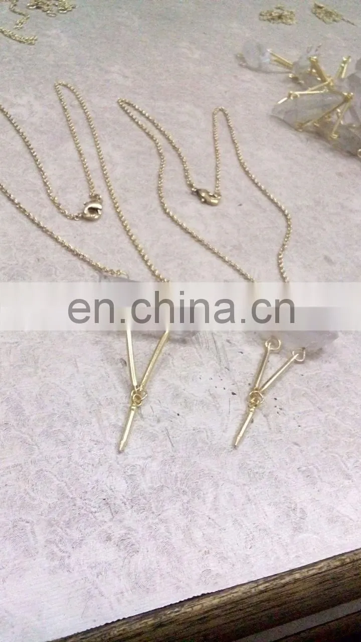 2015 Latest Agate Natural stone Brass Boho Pendant Necklace