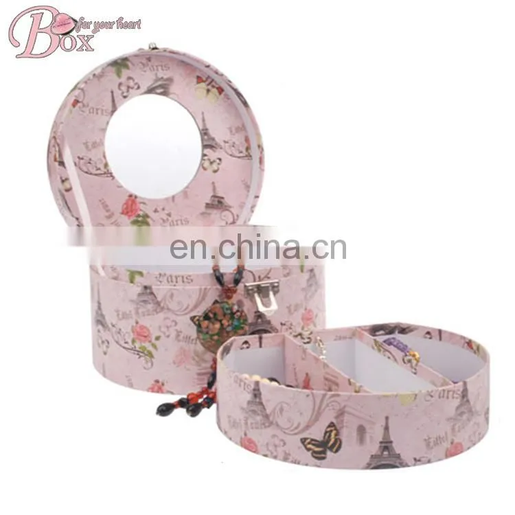 Round Jewelry Spring of Decorative Pattern Pink Box with Locks