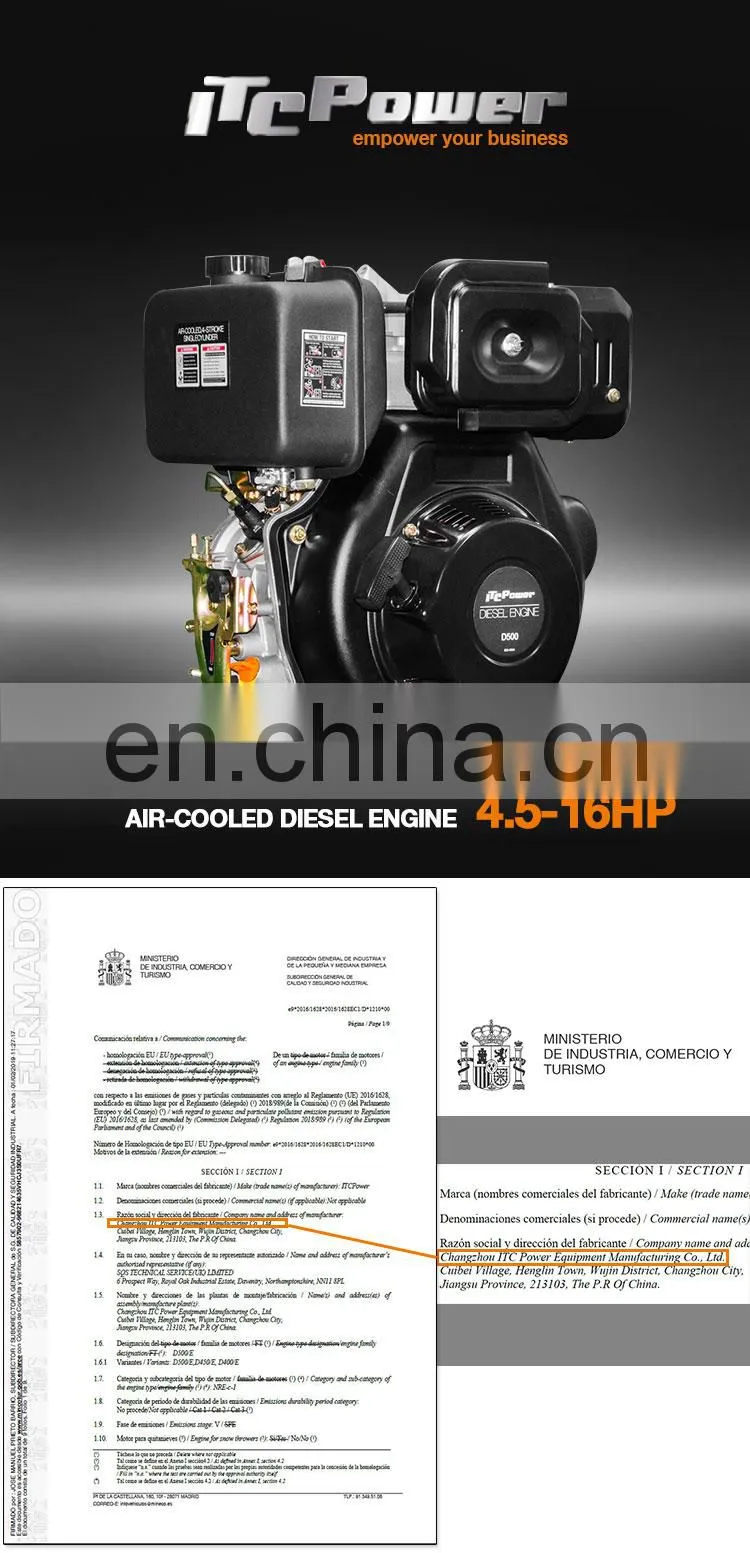 Electric start 8hp small diesel engine with 1 cylinder