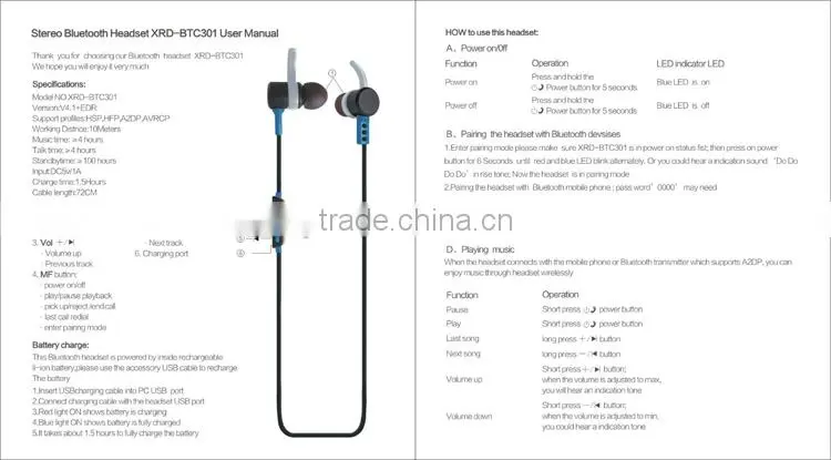 Wireless Bluetooth Earphone for Mobile Phones