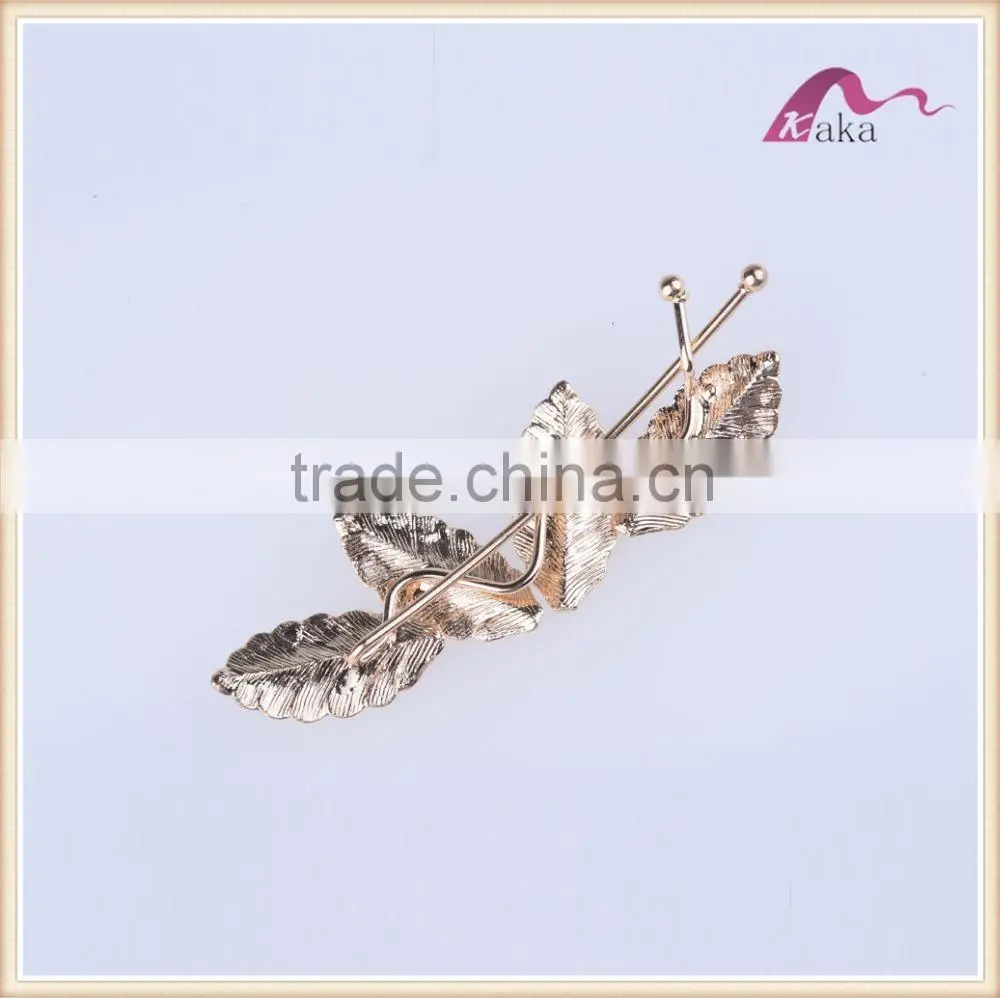 Fancy women metal gold plate leaves hair pins for women high fashion