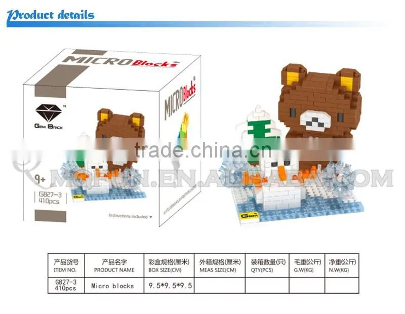 Mini Qute GEM kawaii Bath Snowman Picnic Skiing Rilakkuma plastic building blocks cartoon movie model educational toy