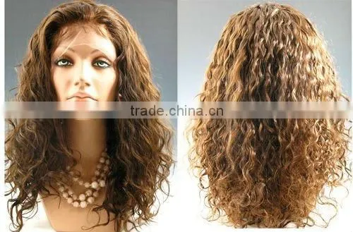 20" natural color Brazilian Virgin Hair Curly Silk Top Full Lace Wig