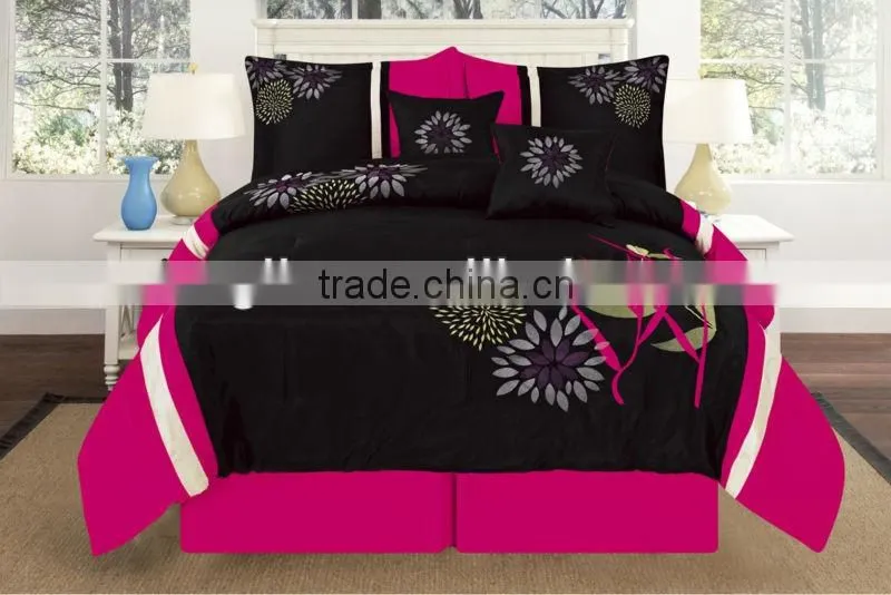 6Pcs Embroideried Faux Silk Comforter Set Queen Size