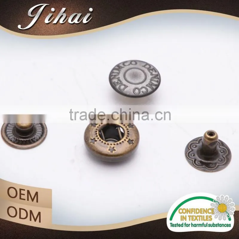 Wholesalers China 10mm Carved Metal Button Snaps Custom