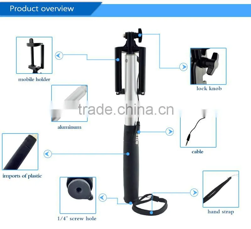 Top selling gadgets retractable wired handle monopod